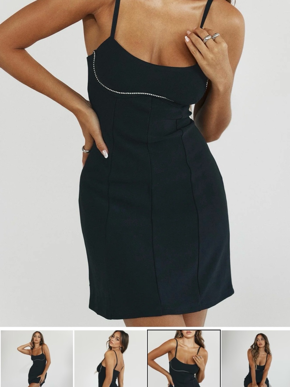 Princess Polly Black Mini Dress with Rhinestone Accent